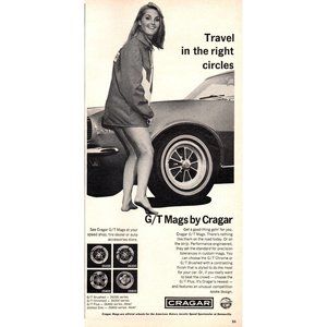 1968 Cragar G/T Mags Wheels Vintage Print Ad Z28 Z/28 Blonde in Jacket Wall Art